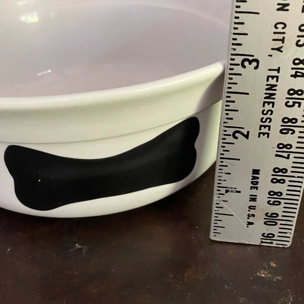 Dog Bone Dog food or water bowl black and white heavy ceramic bowl